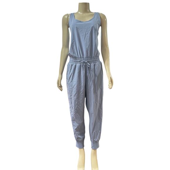 Calia by Carrie Underwood Jumpsuit Large Cinch Waist Tapered Leg Loungwear Blue - Picture 1 of 11